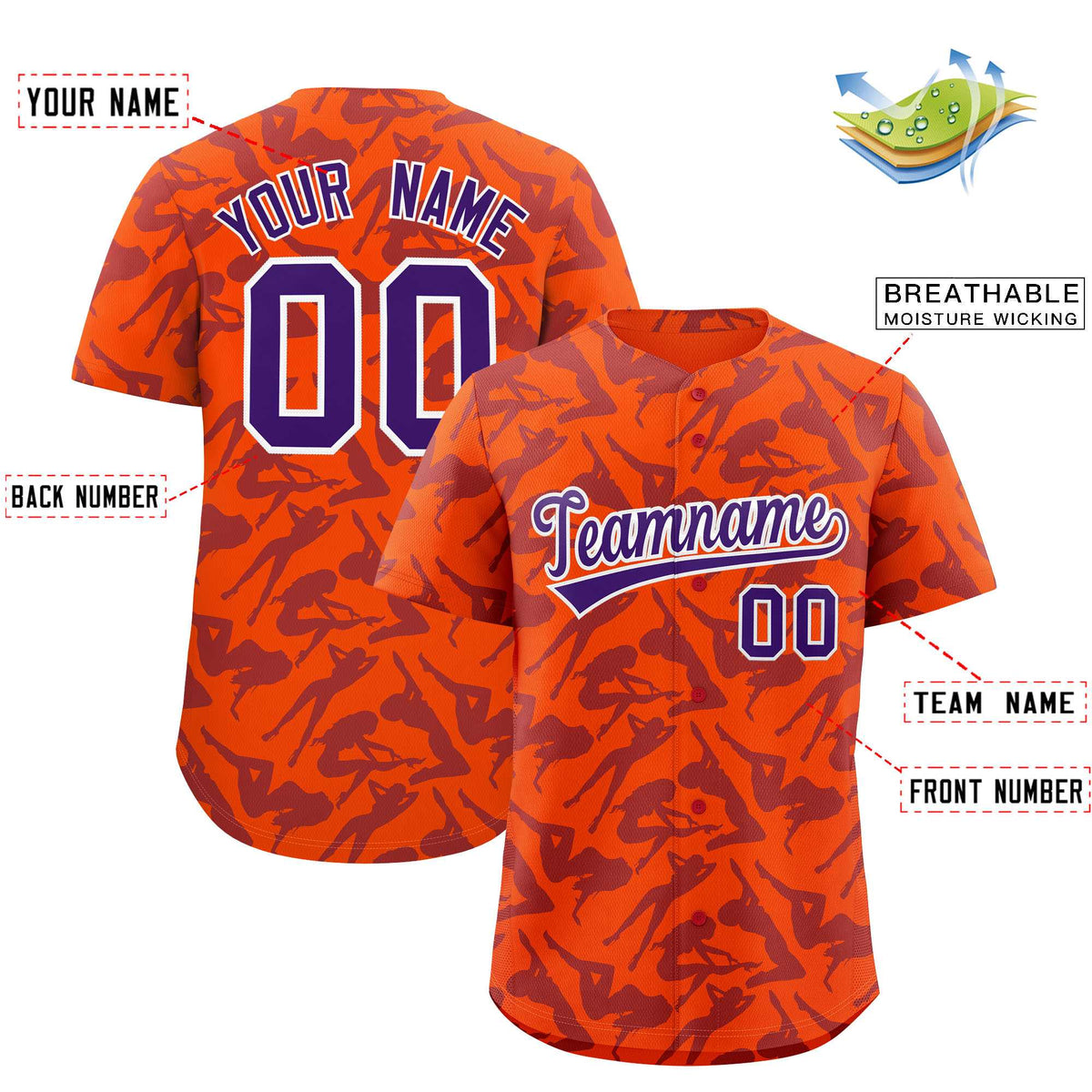 Custom Orange Purple Playboy Graffiti Pattern Authentic Baseball Jersey| KXKSHOP