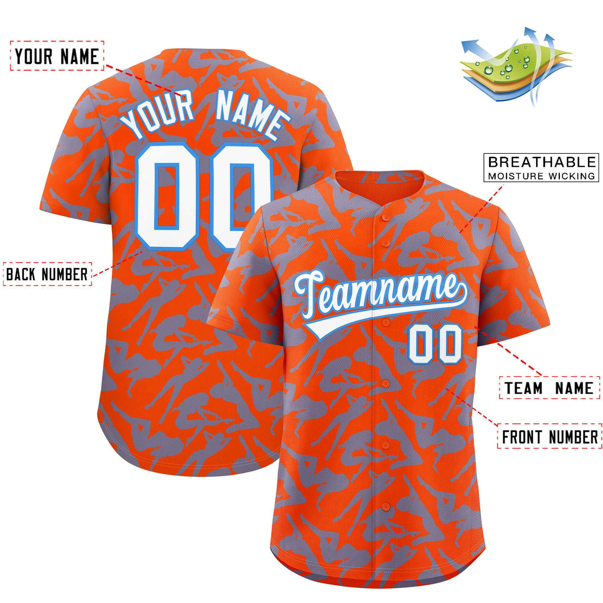 Custom Orange Light Blue Playboy Graffiti Pattern Authentic Baseball Jersey| KXKSHOP