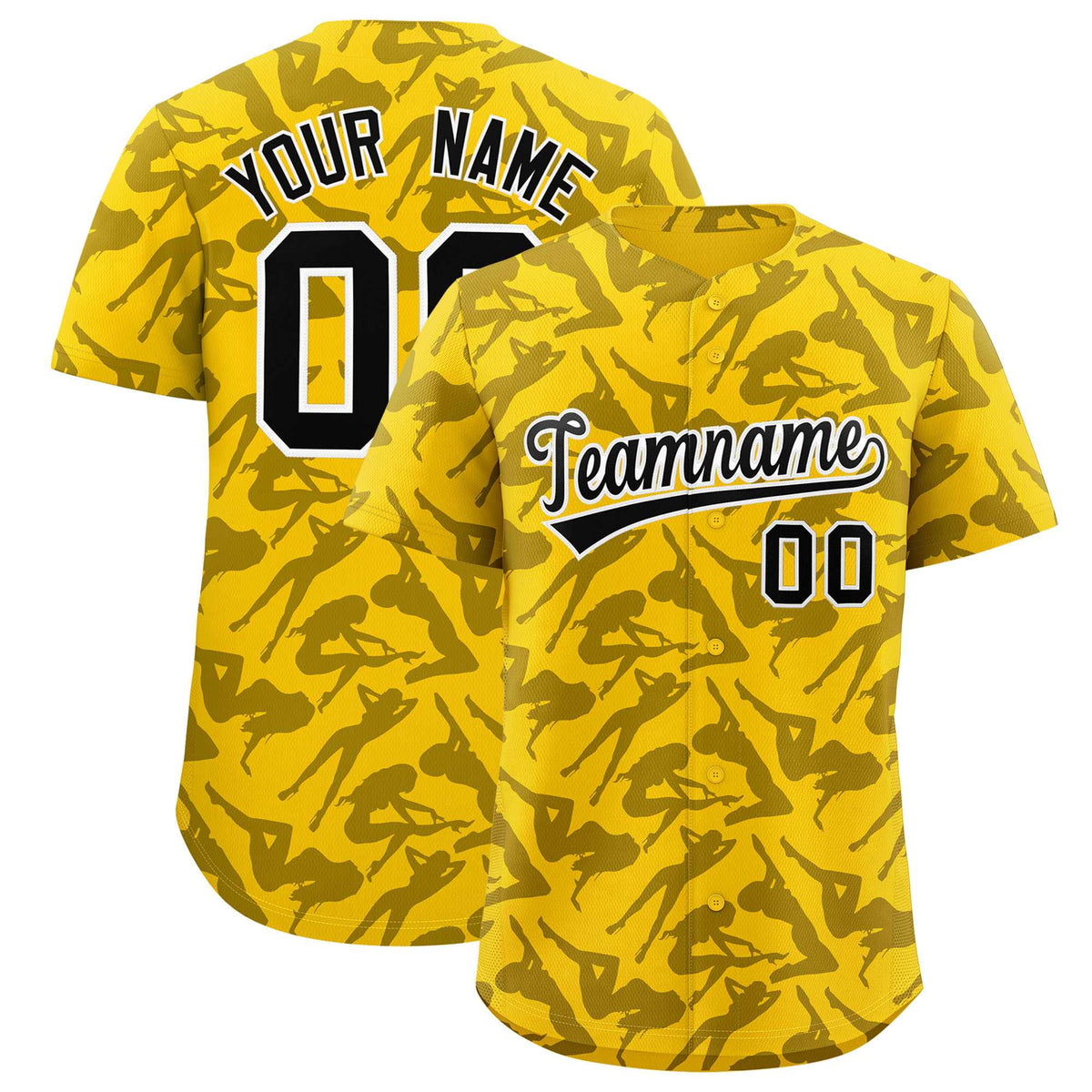 Custom Gold Black Playboy Graffiti Pattern Authentic Baseball Jersey| KXKSHOP