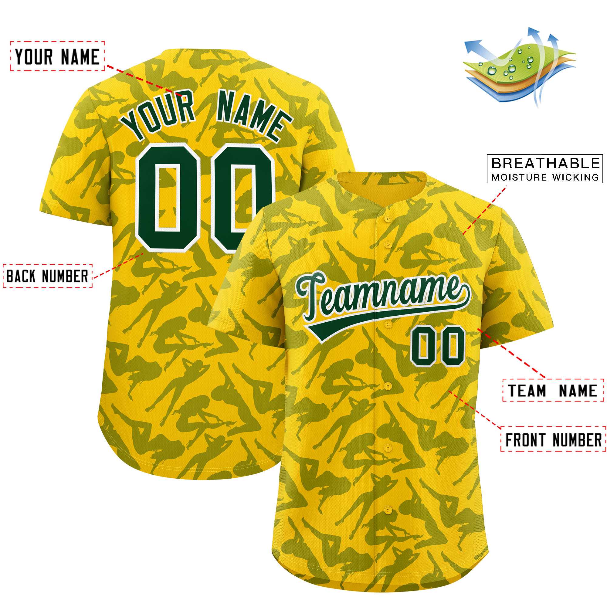 Custom Gold Green Playboy Graffiti Pattern Authentic Baseball Jersey| KXKSHOP