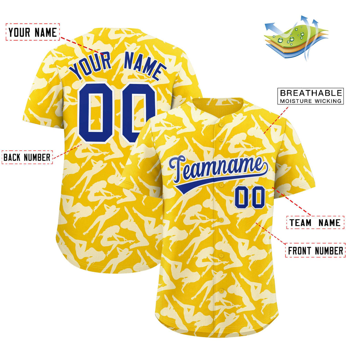 Custom Gold White Playboy Graffiti Pattern Authentic Baseball Jersey| KXKSHOP