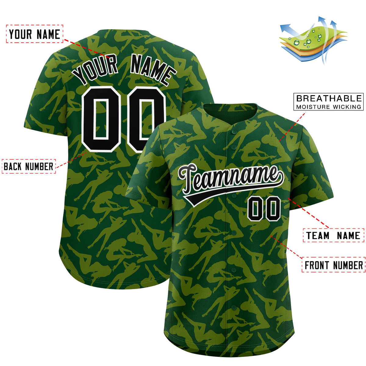 Custom Green Gold Playboy Graffiti Pattern Authentic Baseball Jersey| KXKSHOP