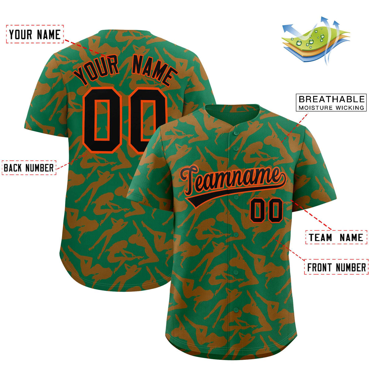Custom Kelly Green Orange Playboy Graffiti Pattern Authentic Baseball Jersey| KXKSHOP