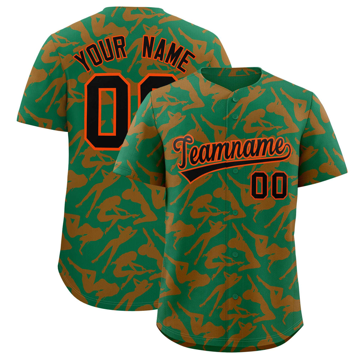 Custom Kelly Green Orange Playboy Graffiti Pattern Authentic Baseball Jersey| KXKSHOP
