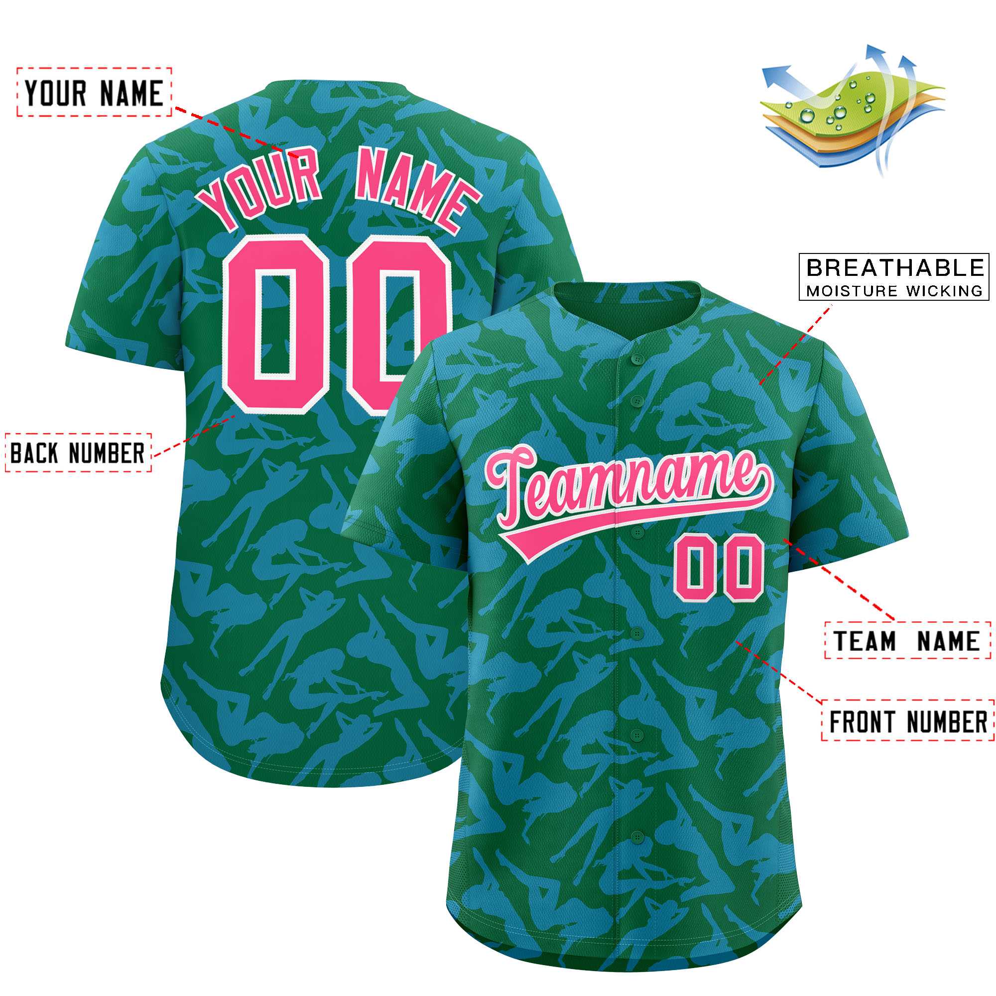 Custom Kelly Green Powder Blue Playboy Graffiti Pattern Authentic Baseball Jersey| KXKSHOP