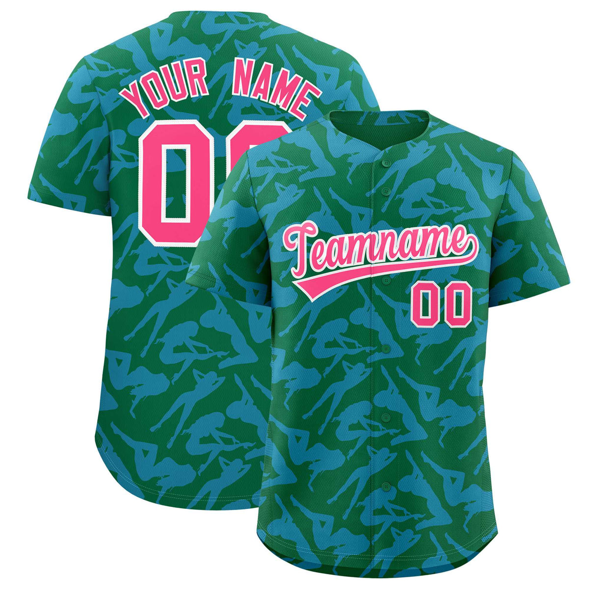 Custom Kelly Green Powder Blue Playboy Graffiti Pattern Authentic Baseball Jersey| KXKSHOP