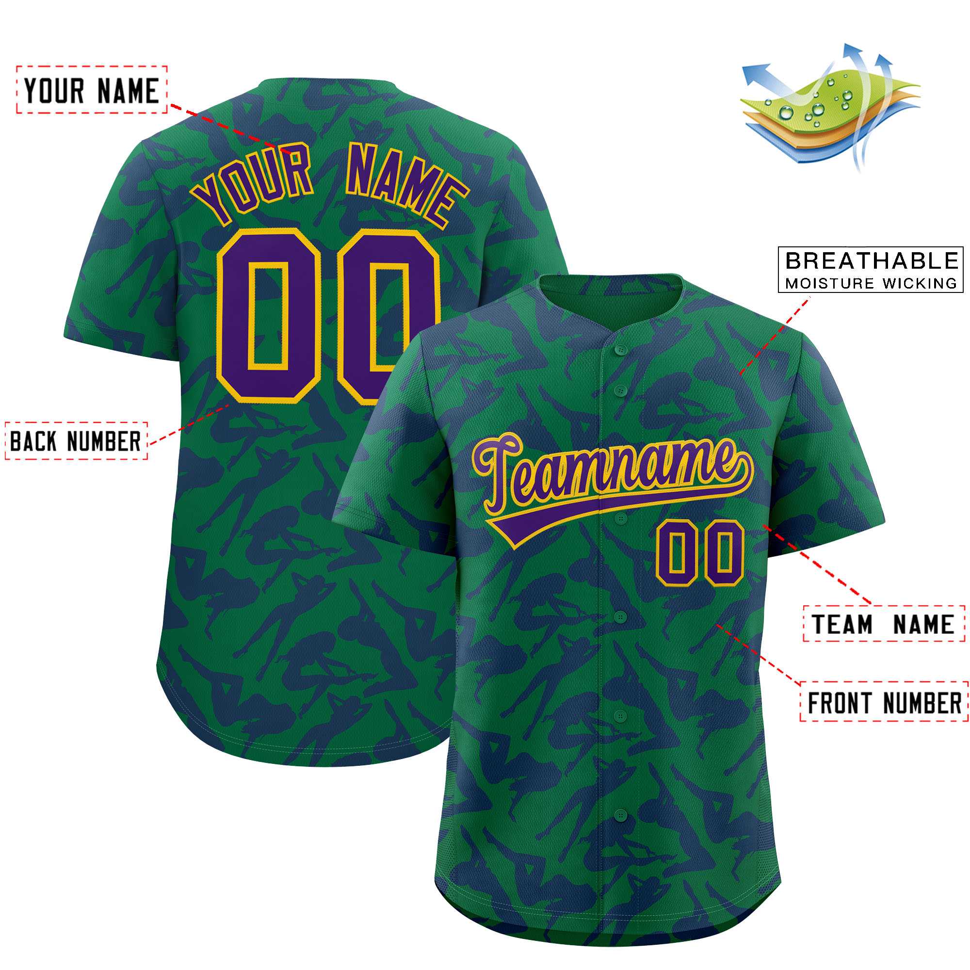 Custom Kelly Green Purple Playboy Graffiti Pattern Authentic Baseball Jersey| KXKSHOP