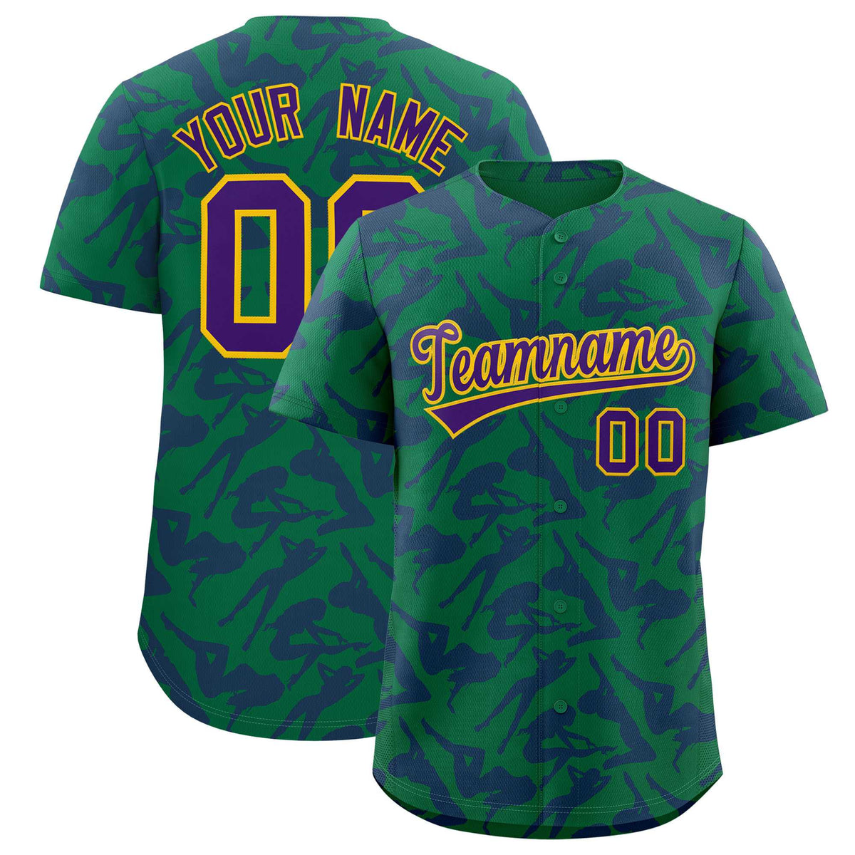 Custom Kelly Green Purple Playboy Graffiti Pattern Authentic Baseball Jersey| KXKSHOP