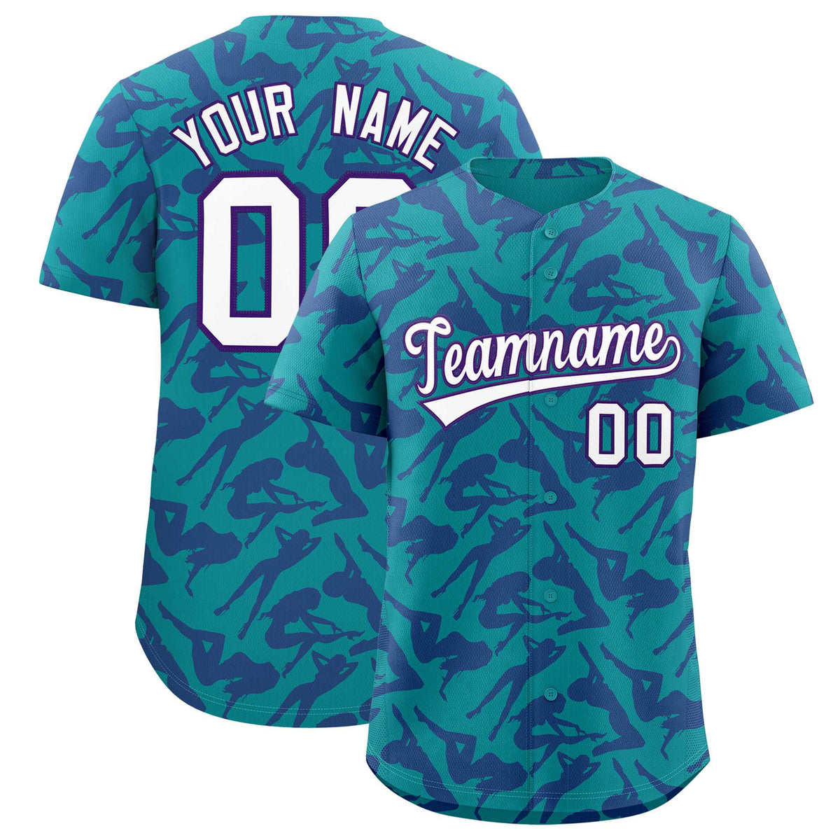 Custom Aqua Purple Playboy Graffiti Pattern Authentic Baseball Jersey| KXKSHOP