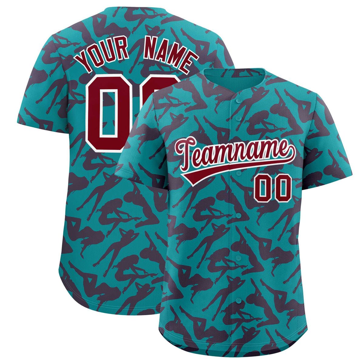 Custom Aqua Crimson Playboy Graffiti Pattern Authentic Baseball Jersey| KXKSHOP