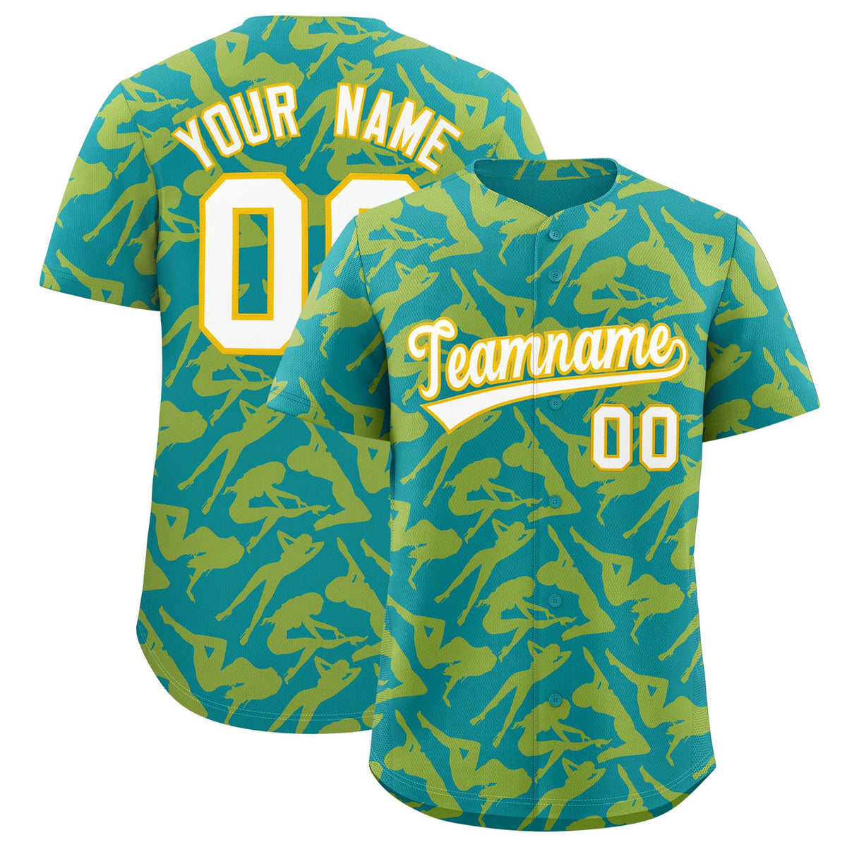 Custom Teal Gold Playboy Graffiti Pattern Authentic Baseball Jersey| KXKSHOP
