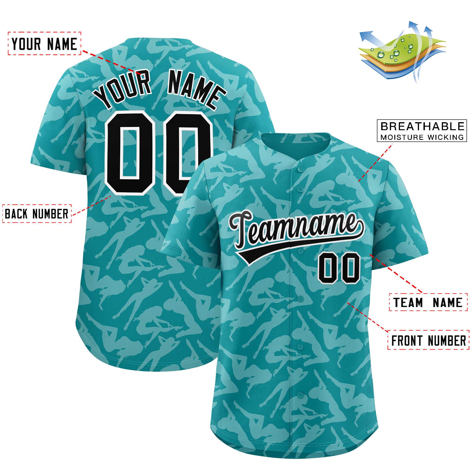 Custom Aqua White Playboy Graffiti Pattern Authentic Baseball Jersey| KXKSHOP