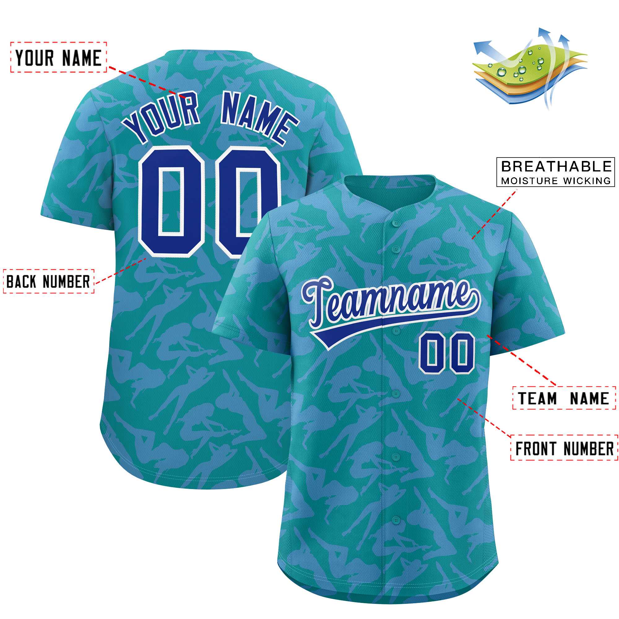 Custom Aqua Light Blue Playboy Graffiti Pattern Authentic Baseball Jersey| KXKSHOP
