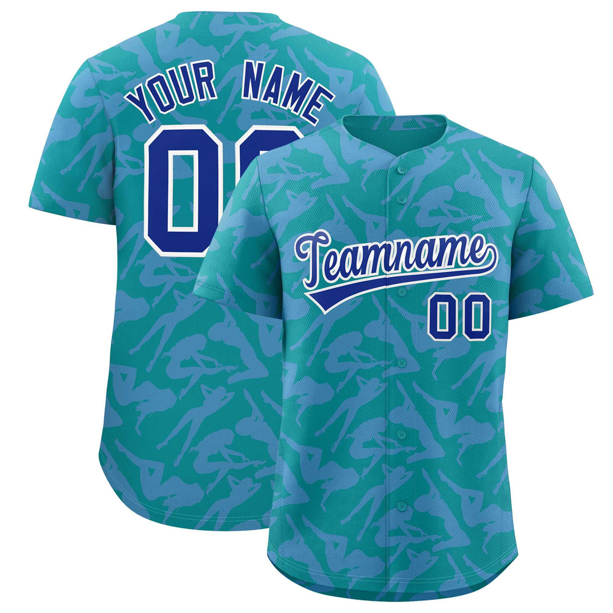 Custom Aqua Light Blue Playboy Graffiti Pattern Authentic Baseball Jersey| KXKSHOP