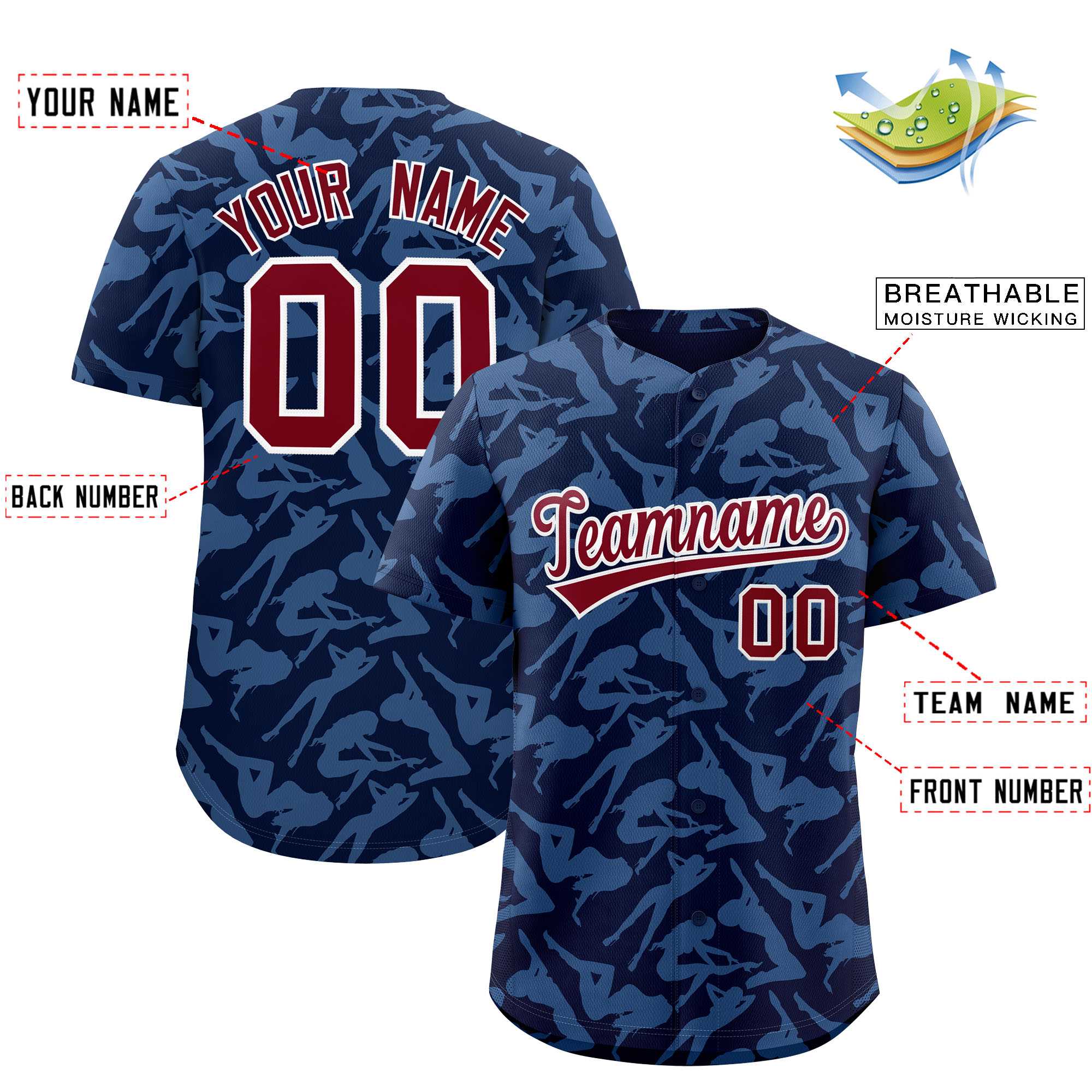 Custom Navy Light Blue Playboy Graffiti Pattern Authentic Baseball Jersey| KXKSHOP