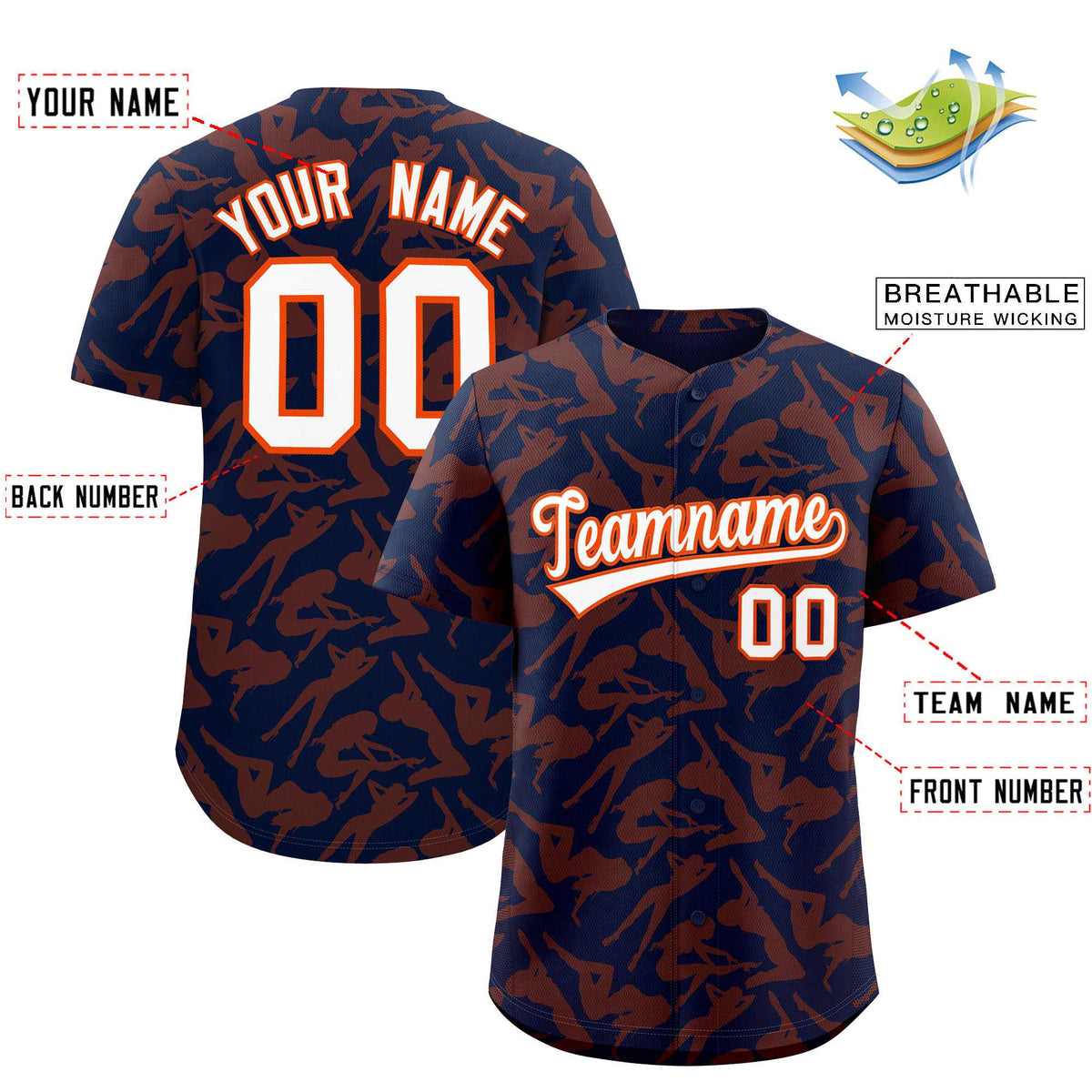 Custom Navy Orange Playboy Graffiti Pattern Authentic Baseball Jersey| KXKSHOP