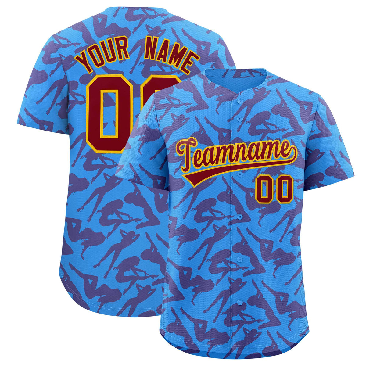 Custom Powder Blue Crimson Playboy Graffiti Pattern Authentic Baseball Jersey| KXKSHOP