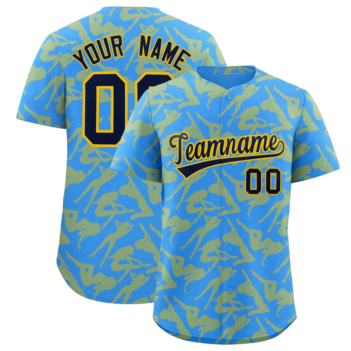 Custom Powder Blue Gold Playboy Graffiti Pattern Authentic Baseball Jersey| KXKSHOP