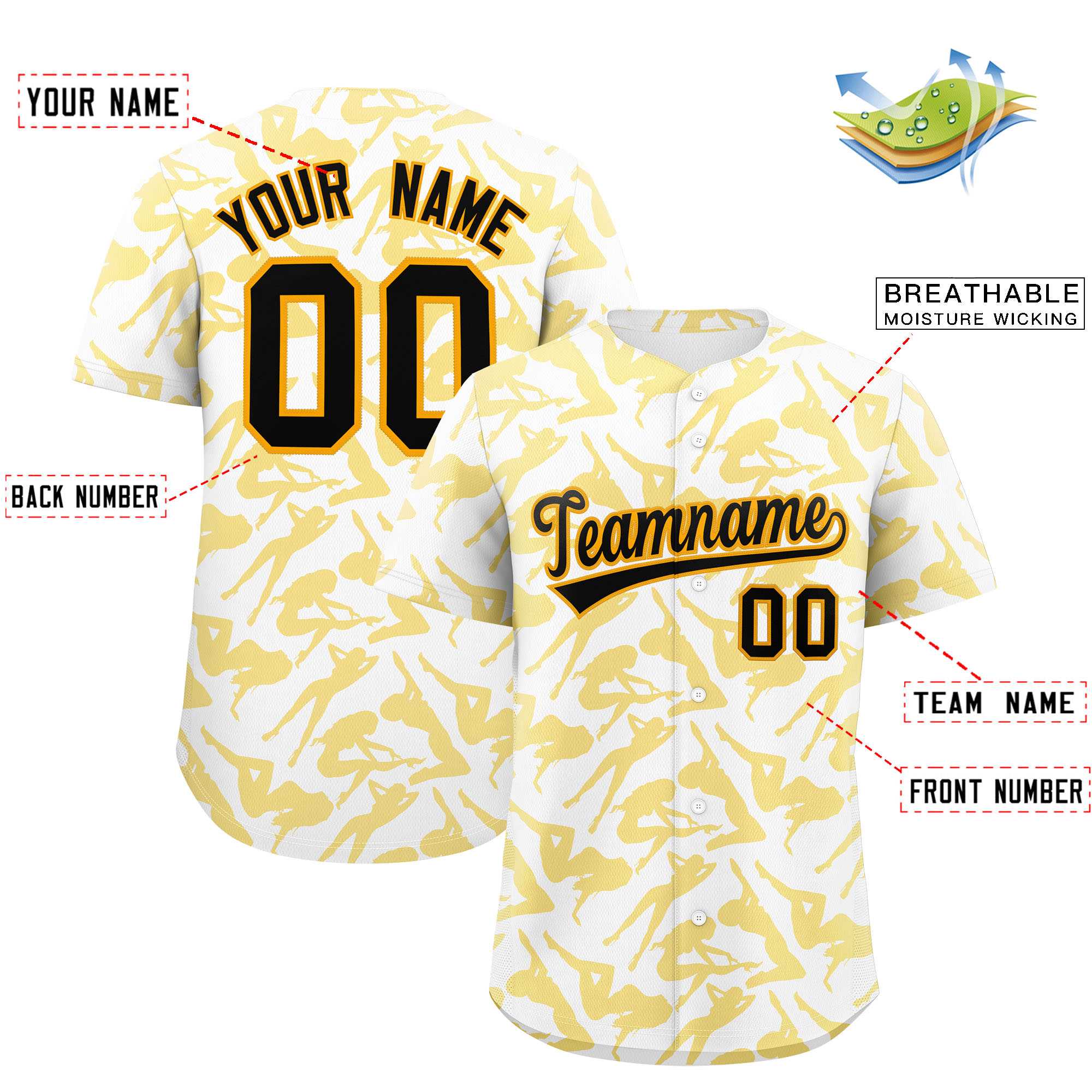 Custom White Gold Playboy Graffiti Pattern Authentic Baseball Jersey| KXKSHOP