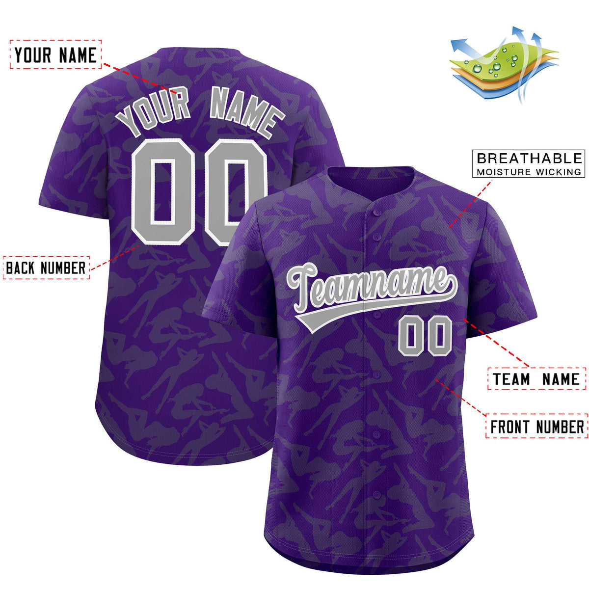 Custom Purple Gray Playboy Graffiti Pattern Authentic Baseball Jersey| KXKSHOP