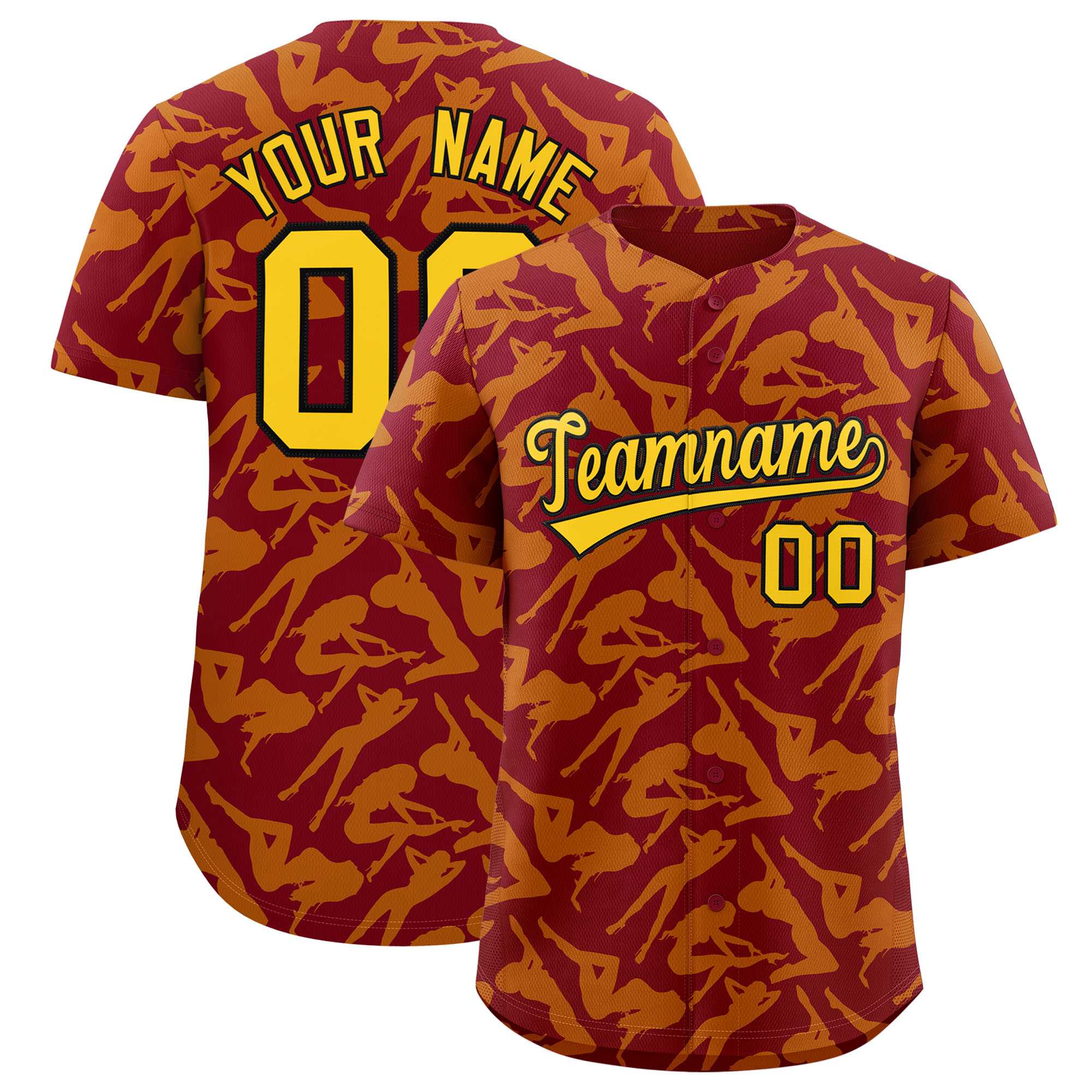 Custom Crimson Yellow Playboy Graffiti Pattern Authentic Baseball Jersey| KXKSHOP