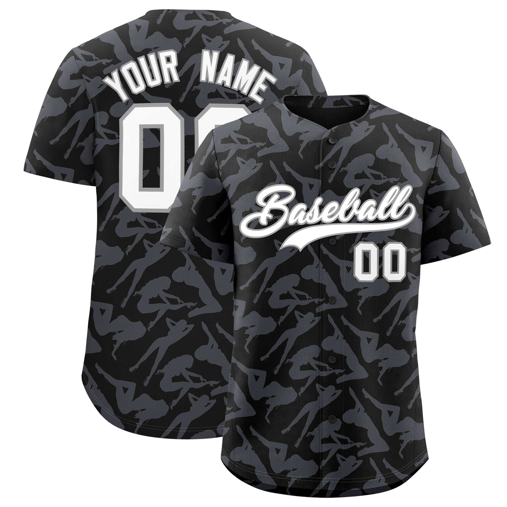 Custom Black Gray Playboy Graffiti Pattern Authentic Baseball Jersey| KXKSHOP