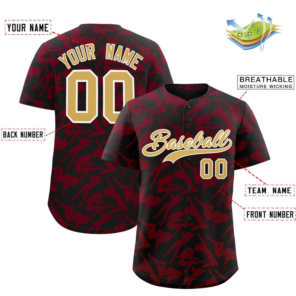 Custom Black Crimson Playboy Graffiti Pattern Authentic Baseball Jersey| KXKSHOP