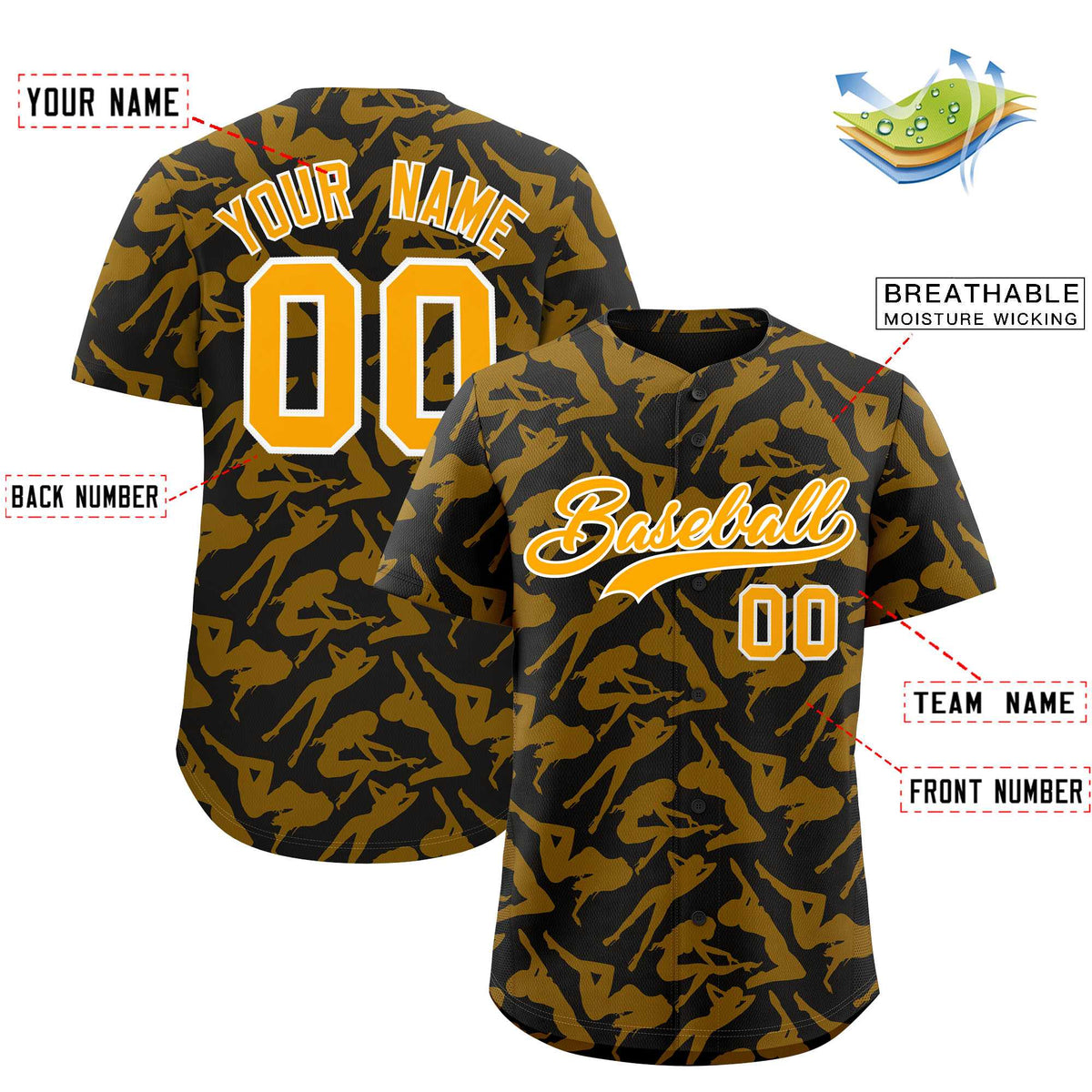 Custom Black Gold Playboy Graffiti Pattern Authentic Baseball Jersey| KXKSHOP