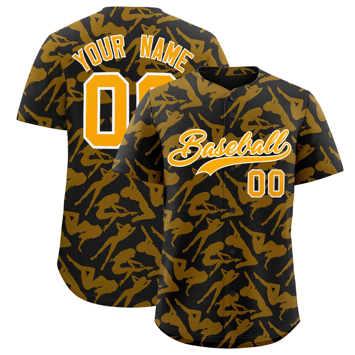 Custom Black Gold Playboy Graffiti Pattern Authentic Baseball Jersey| KXKSHOP