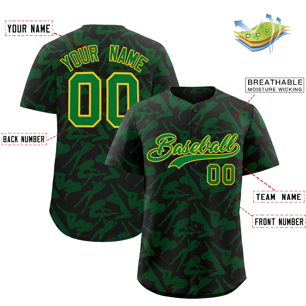 Custom Black Kelly Green Playboy Graffiti Pattern Authentic Baseball Jersey| KXKSHOP
