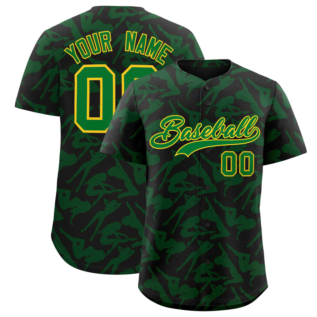 Custom Black Kelly Green Playboy Graffiti Pattern Authentic Baseball Jersey| KXKSHOP