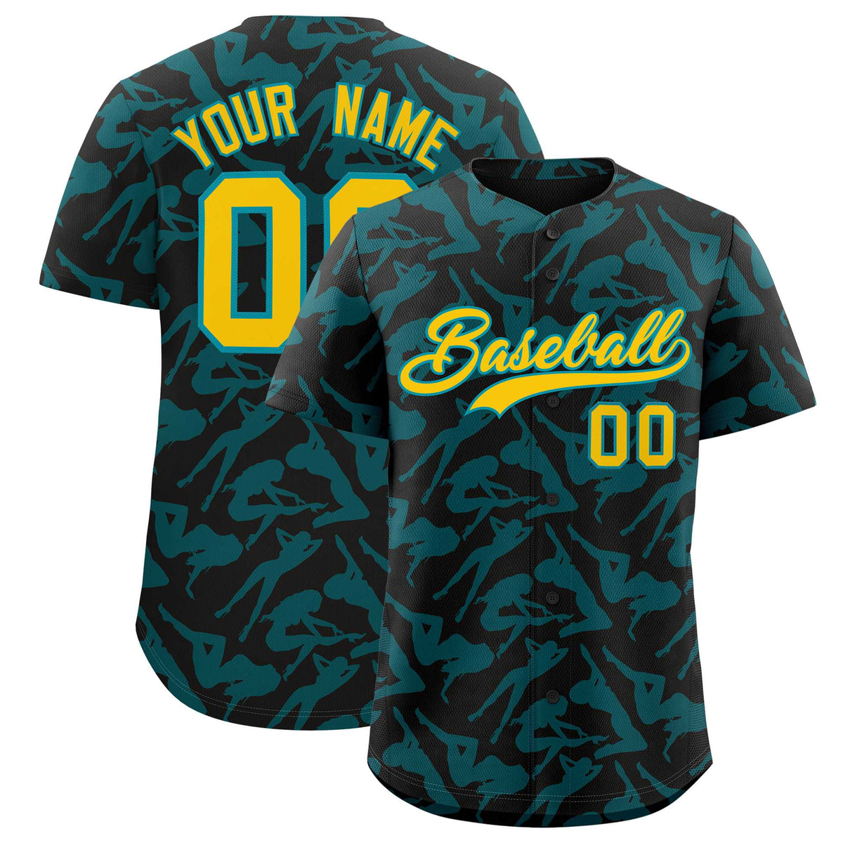 Custom Black Aqua Playboy Graffiti Pattern Authentic Baseball Jersey| KXKSHOP