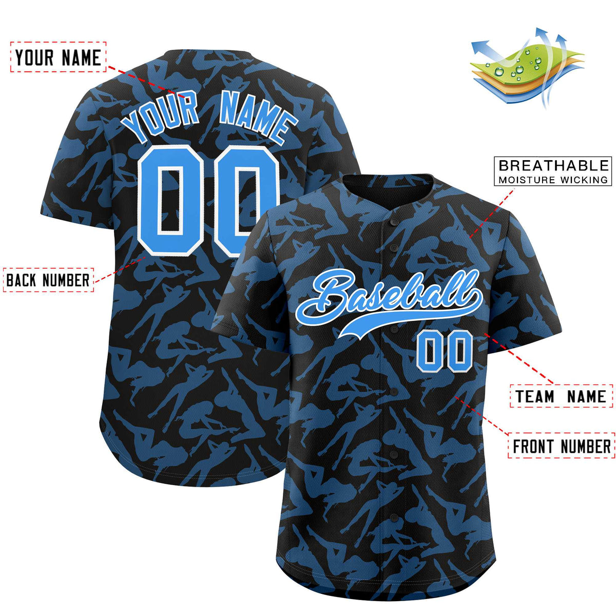 Custom Black Powder Blue Playboy Graffiti Pattern Authentic Baseball Jersey| KXKSHOP