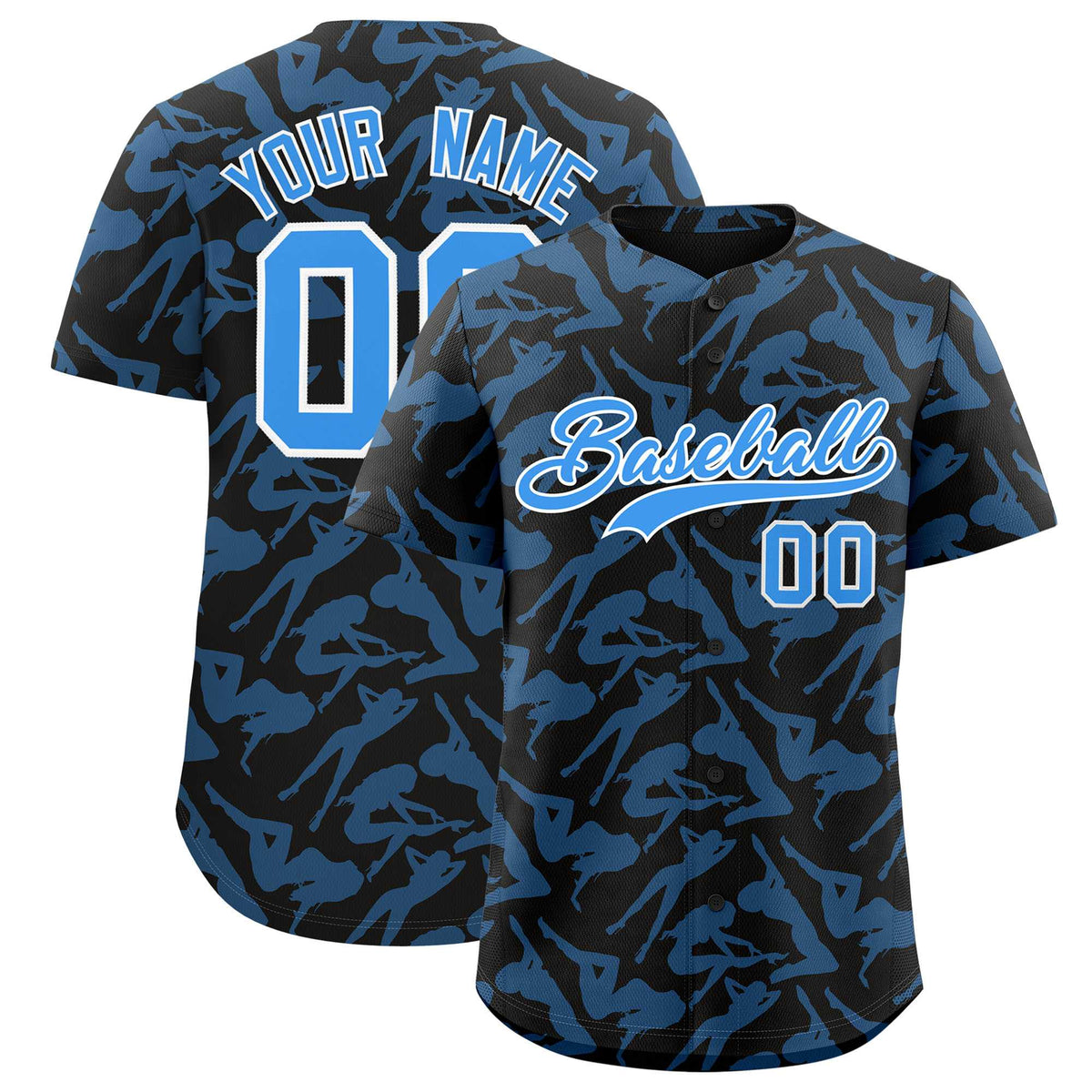 Custom Black Powder Blue Playboy Graffiti Pattern Authentic Baseball Jersey| KXKSHOP