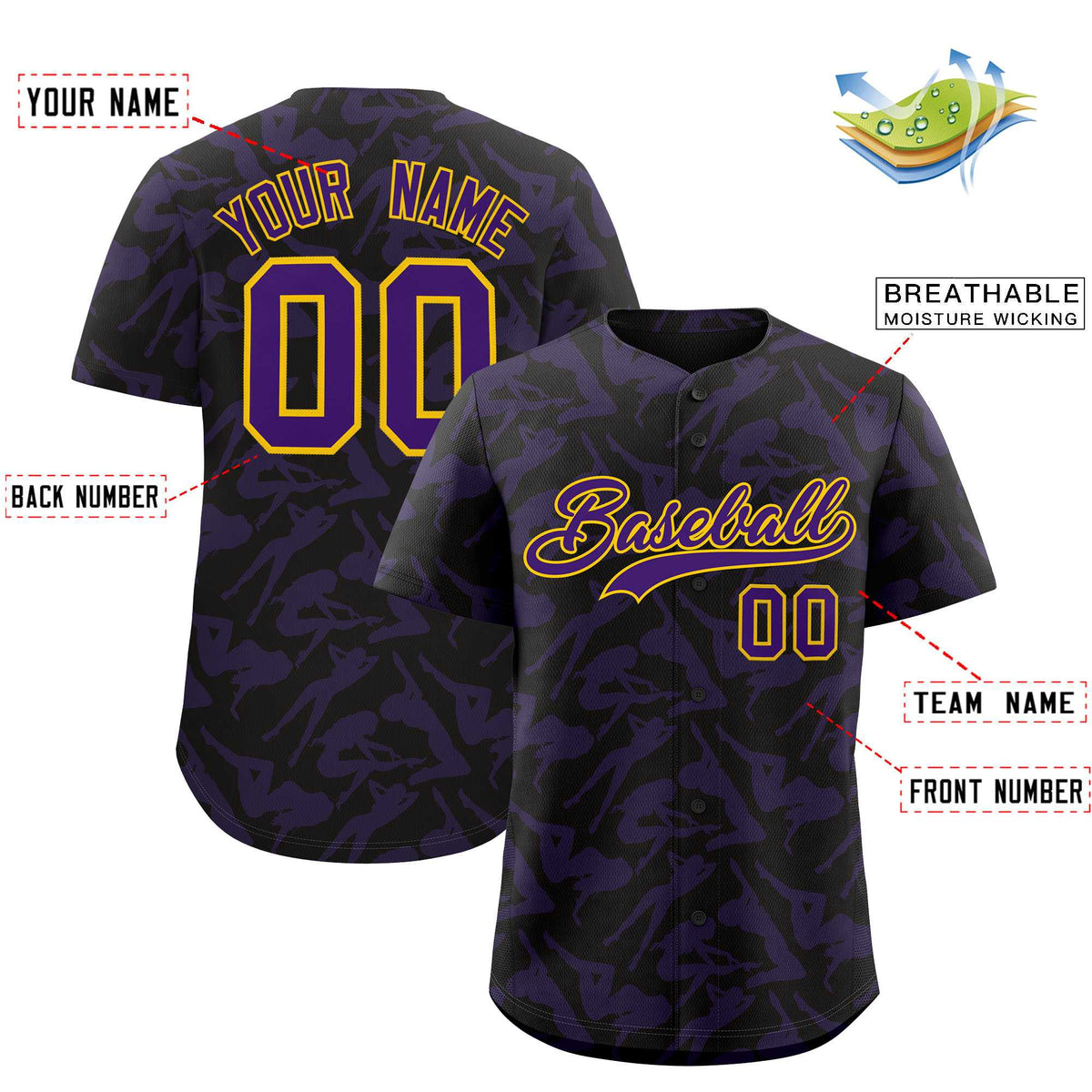 Custom Black Purple Playboy Graffiti Pattern Authentic Baseball Jersey| KXKSHOP