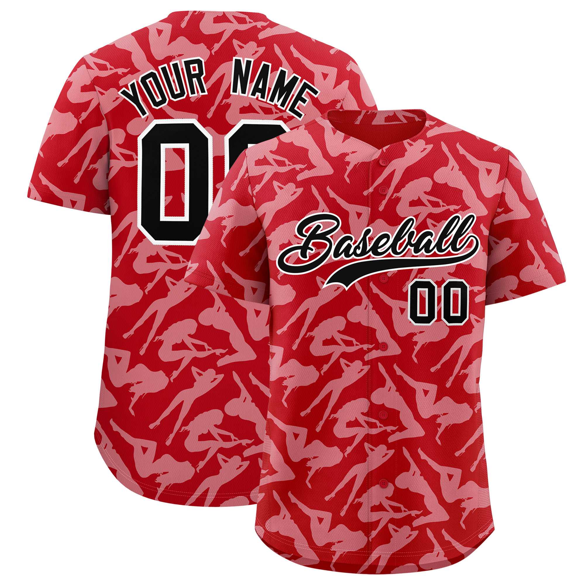 Custom Red White Playboy Graffiti Pattern Authentic Baseball Jersey| KXKSHOP