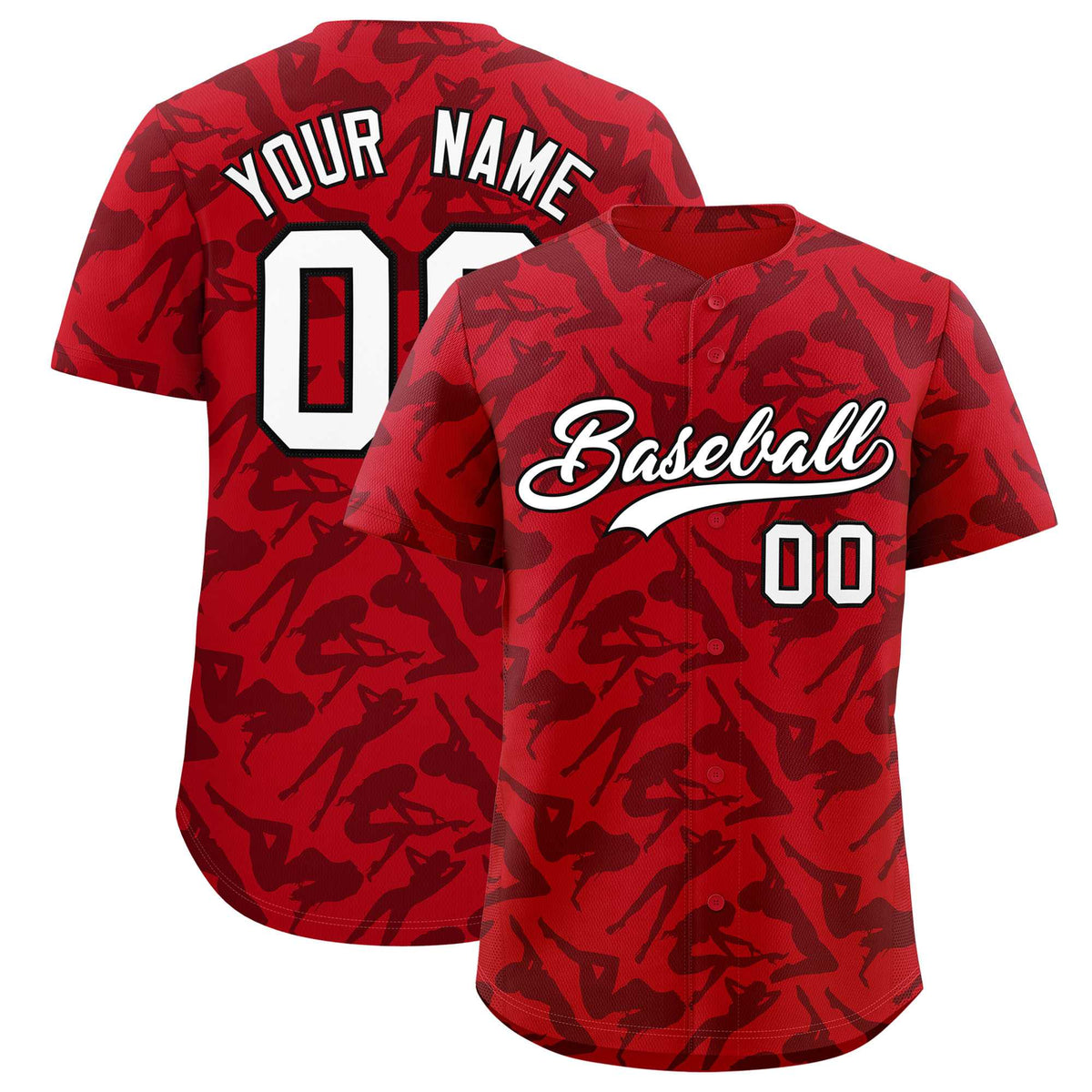 Custom Red Black Playboy Graffiti Pattern Authentic Baseball Jersey| KXKSHOP