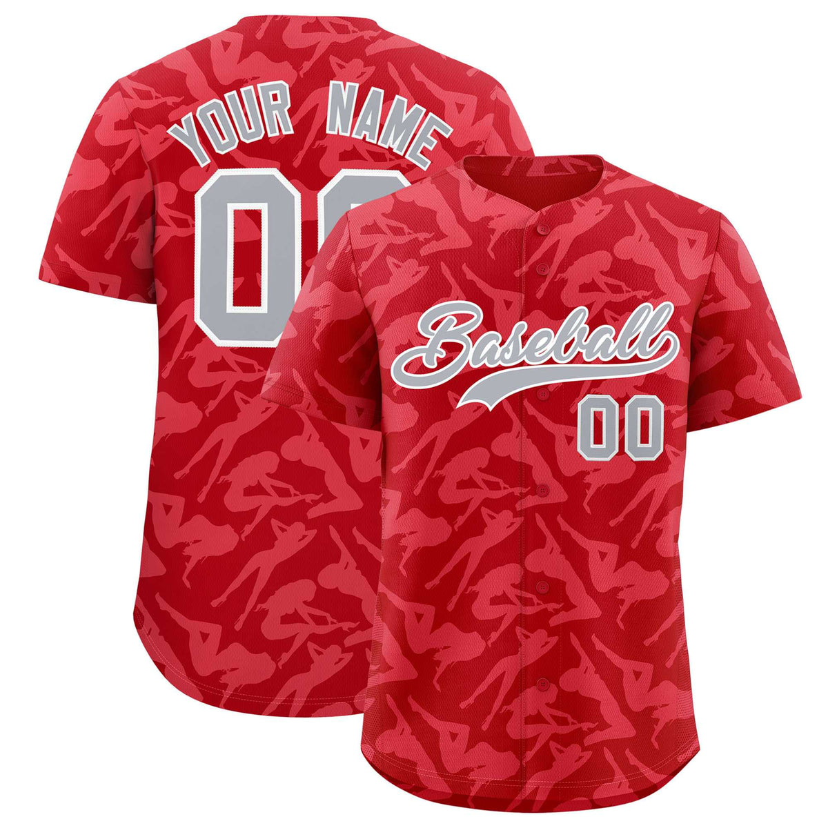 Custom Red Silver Playboy Graffiti Pattern Authentic Baseball Jersey| KXKSHOP