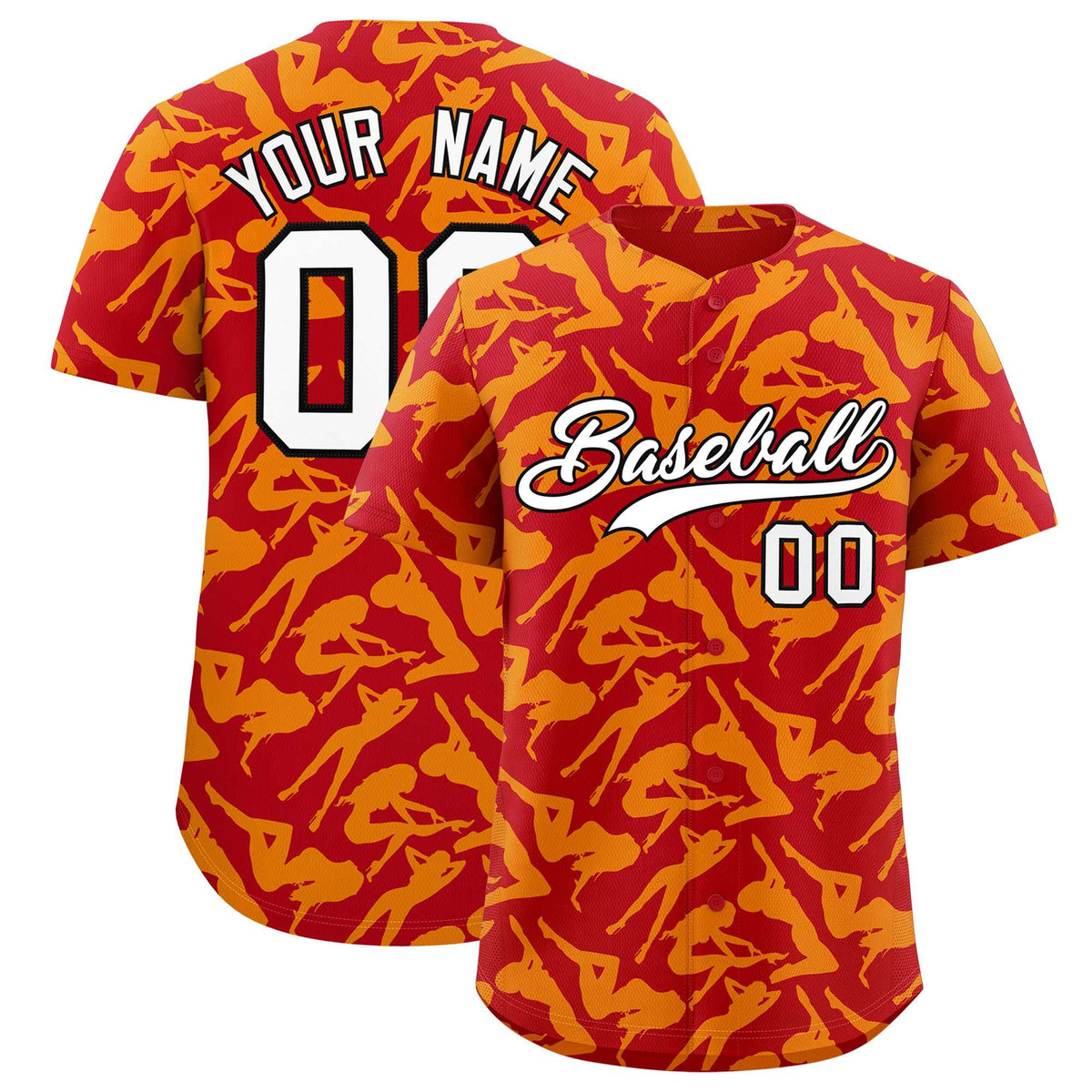 Custom Red Gold Playboy Graffiti Pattern Authentic Baseball Jersey| KXKSHOP