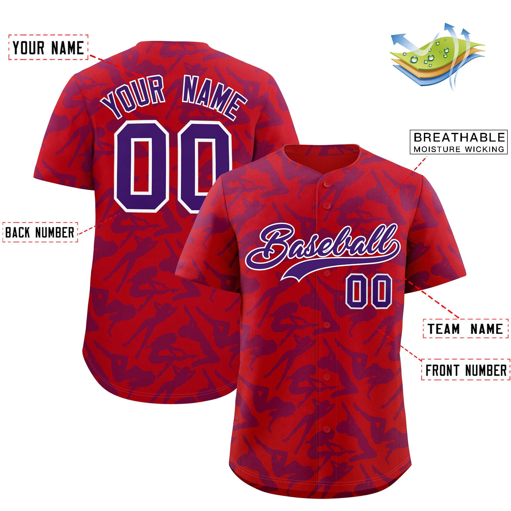 Custom Red Purple Playboy Graffiti Pattern Authentic Baseball Jersey| KXKSHOP