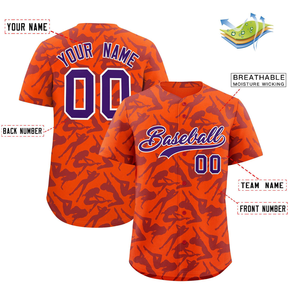 Custom Orange Purple Playboy Graffiti Pattern Authentic Baseball Jersey| KXKSHOP