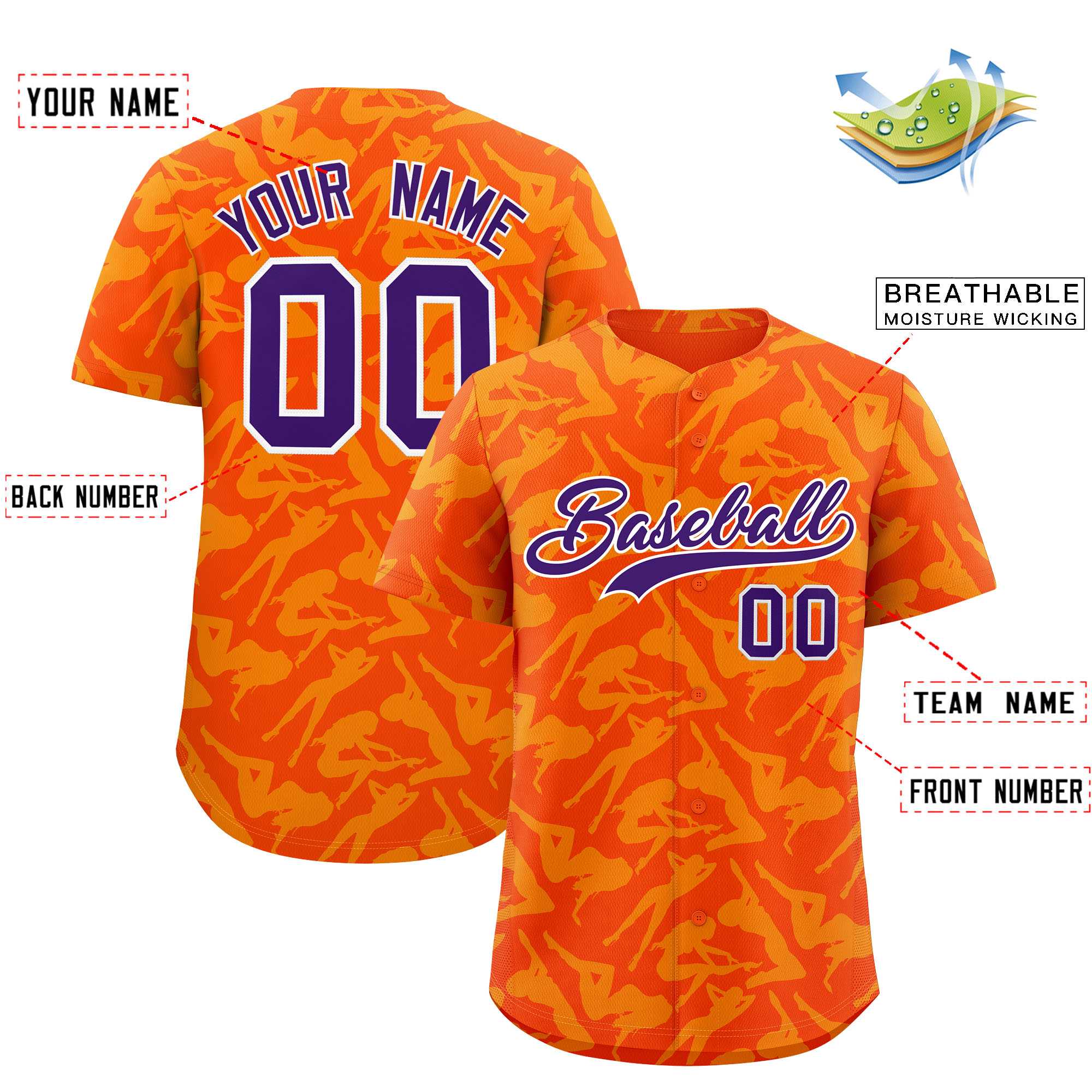 Custom Orange Gold Playboy Graffiti Pattern Authentic Baseball Jersey| KXKSHOP