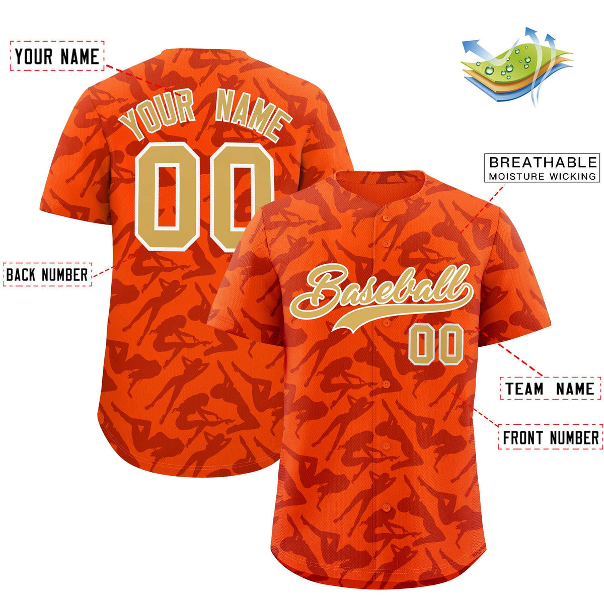 Custom Orange Crimson Playboy Graffiti Pattern Authentic Baseball Jersey| KXKSHOP