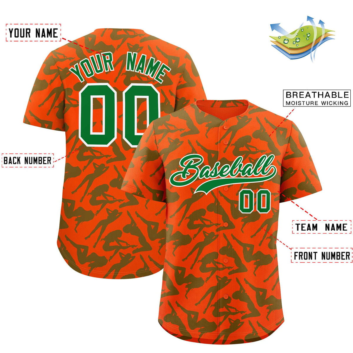 Custom Orange Kelly Green Playboy Graffiti Pattern Authentic Baseball Jersey| KXKSHOP