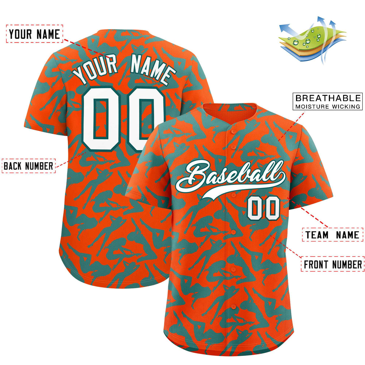 Custom Orange Aqua Playboy Graffiti Pattern Authentic Baseball Jersey| KXKSHOP