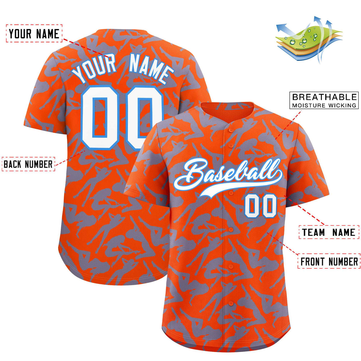 Custom Orange Light Blue Playboy Graffiti Pattern Authentic Baseball Jersey| KXKSHOP