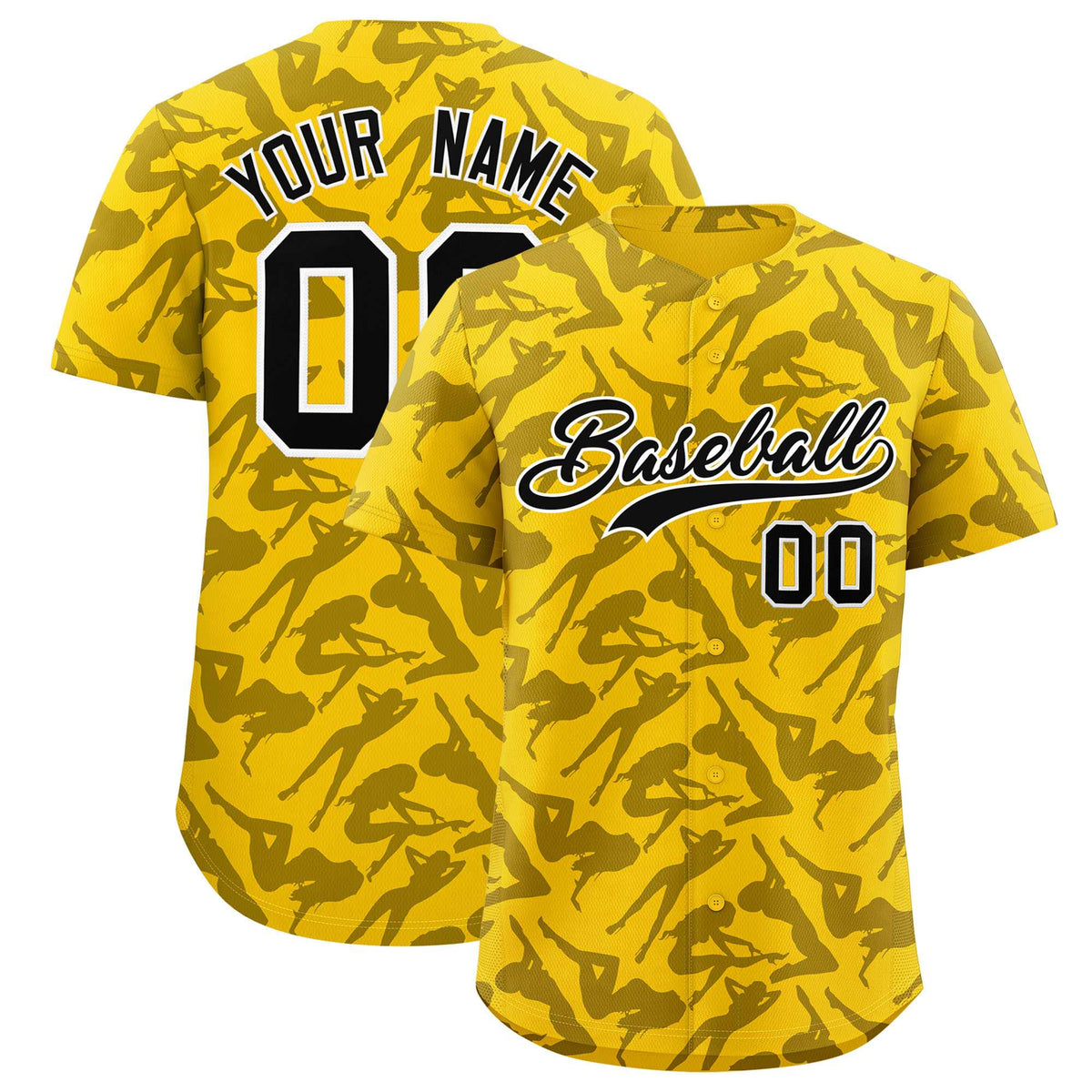 Custom Gold Black Playboy Graffiti Pattern Authentic Baseball Jersey| KXKSHOP