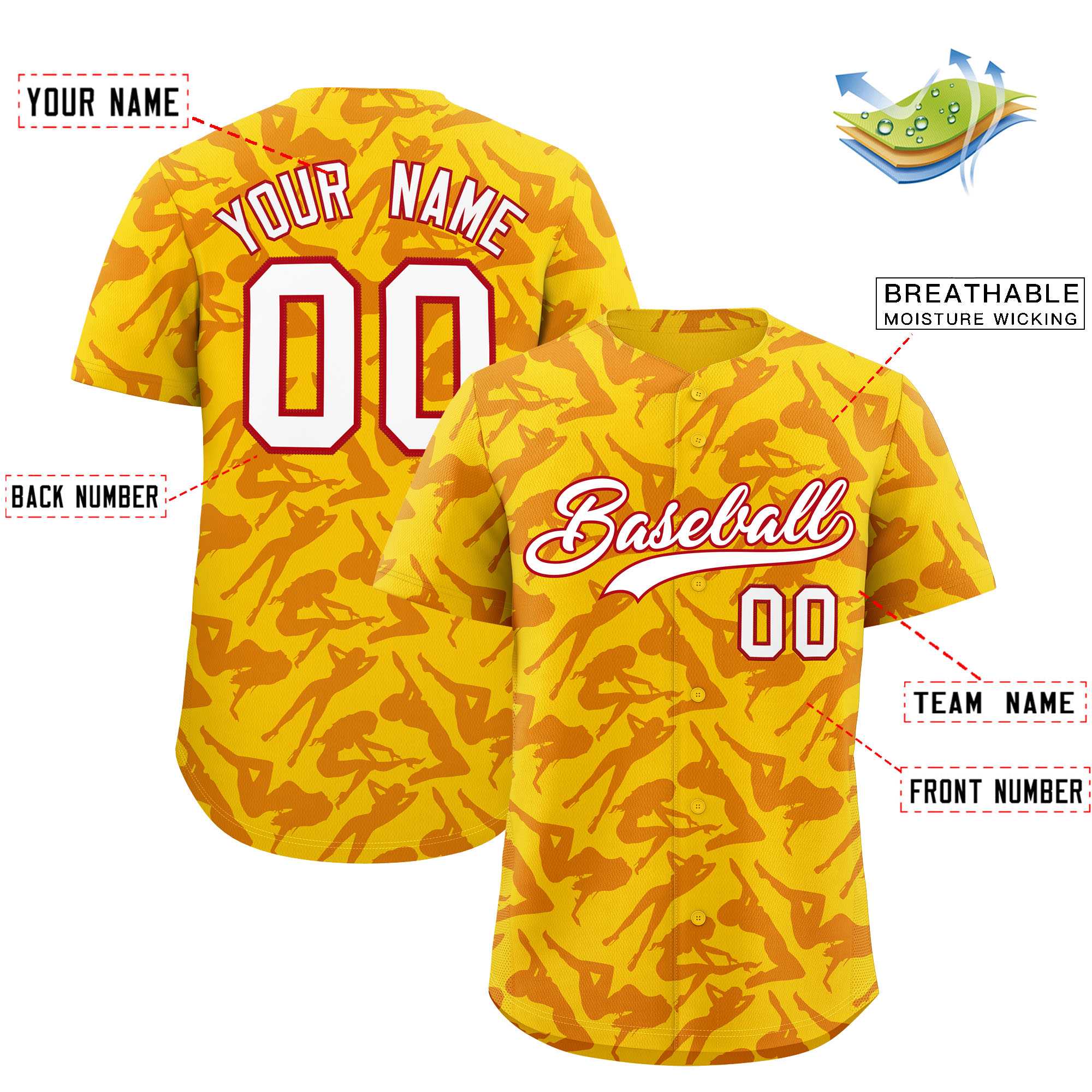 Custom Gold Red Playboy Graffiti Pattern Authentic Baseball Jersey| KXKSHOP