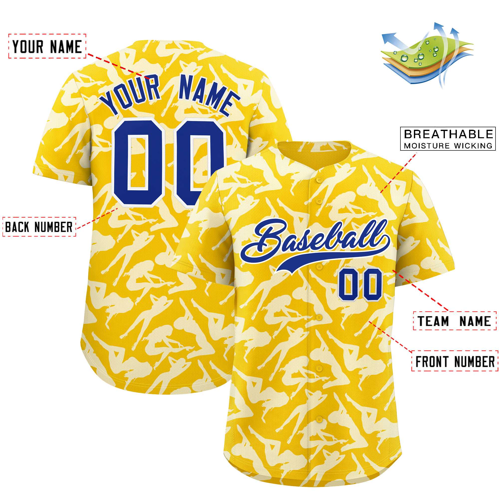 Custom Gold White Playboy Graffiti Pattern Authentic Baseball Jersey| KXKSHOP