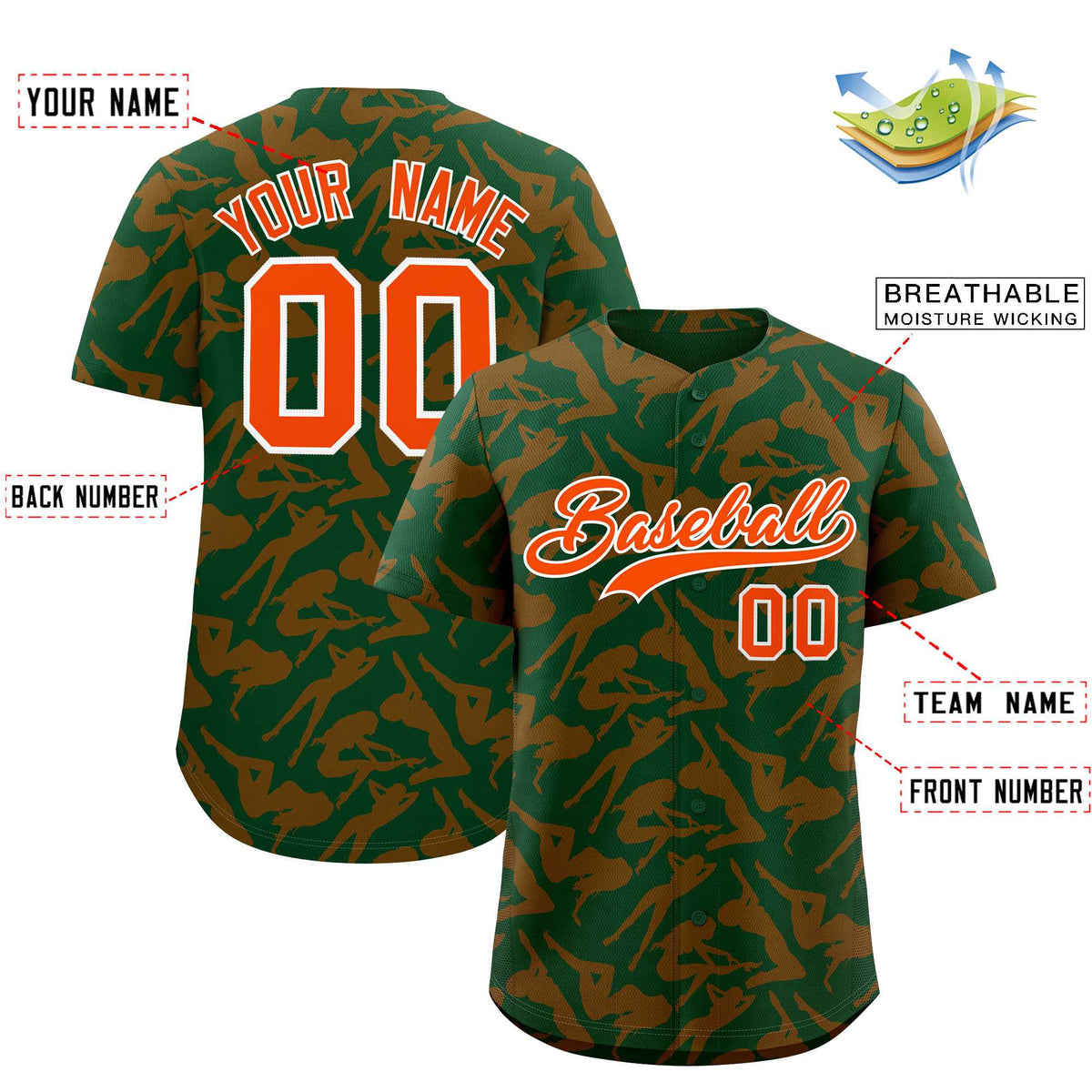 Custom Green Orange Playboy Graffiti Pattern Authentic Baseball Jersey| KXKSHOP